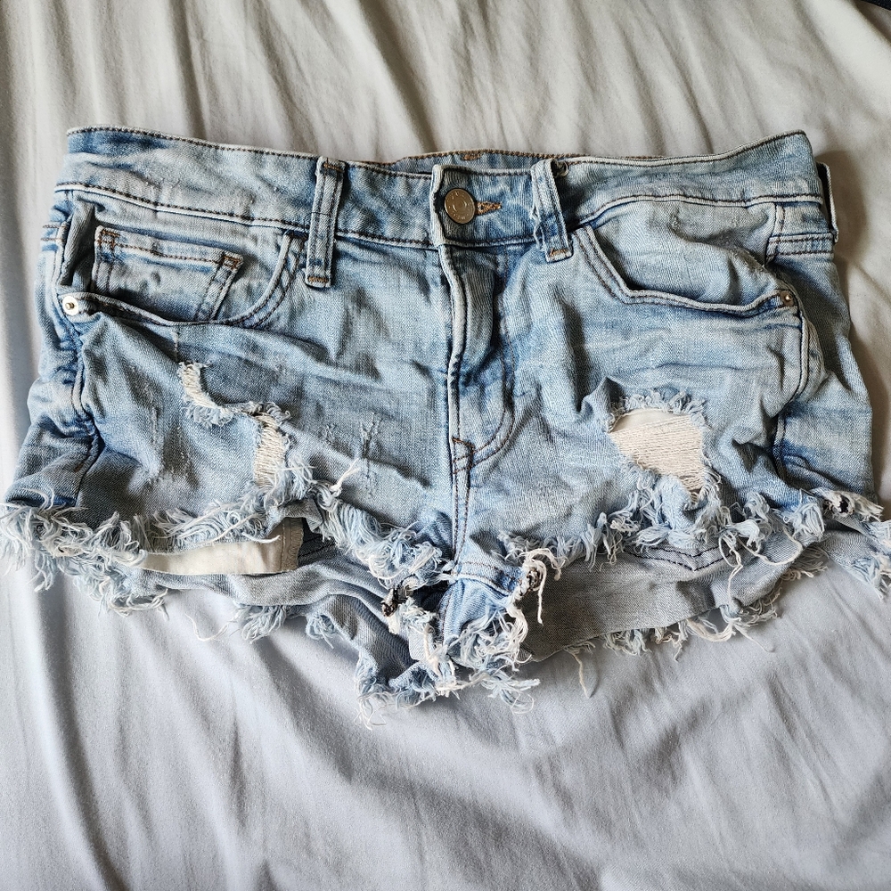 Express Distressed Denim Low Rise Shorts